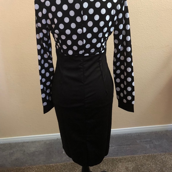 Black and White Long Sleeve Polka Dot Dress - Picture 5 of 6